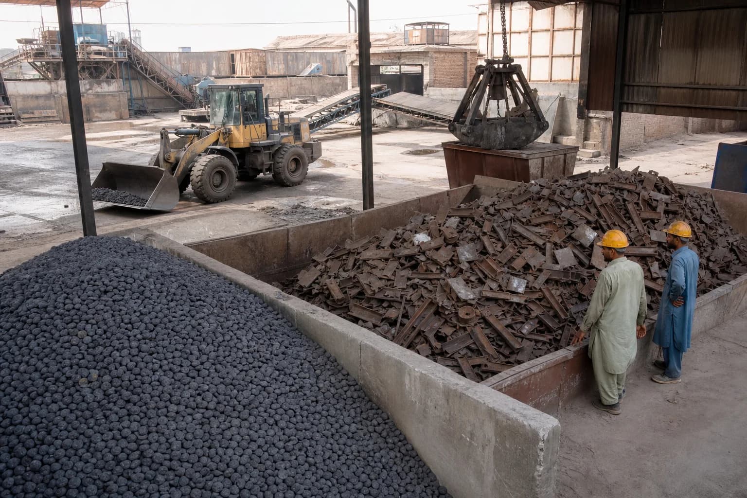 Prepared ferrous and direct-reduced iron feedstock staged at a regional mini-mill