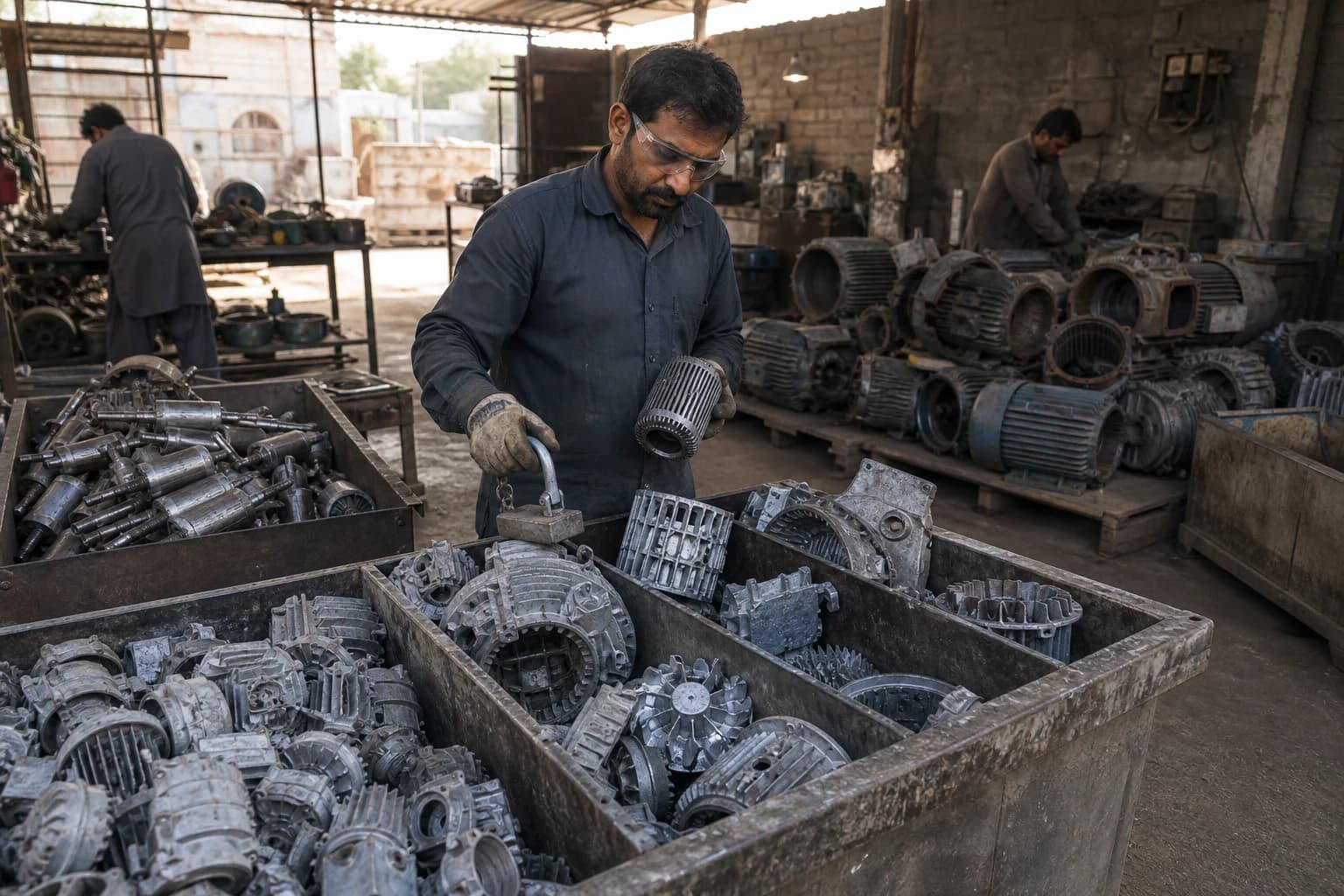 Aluminium motor rotors and housings sorted into a separate recovery stream