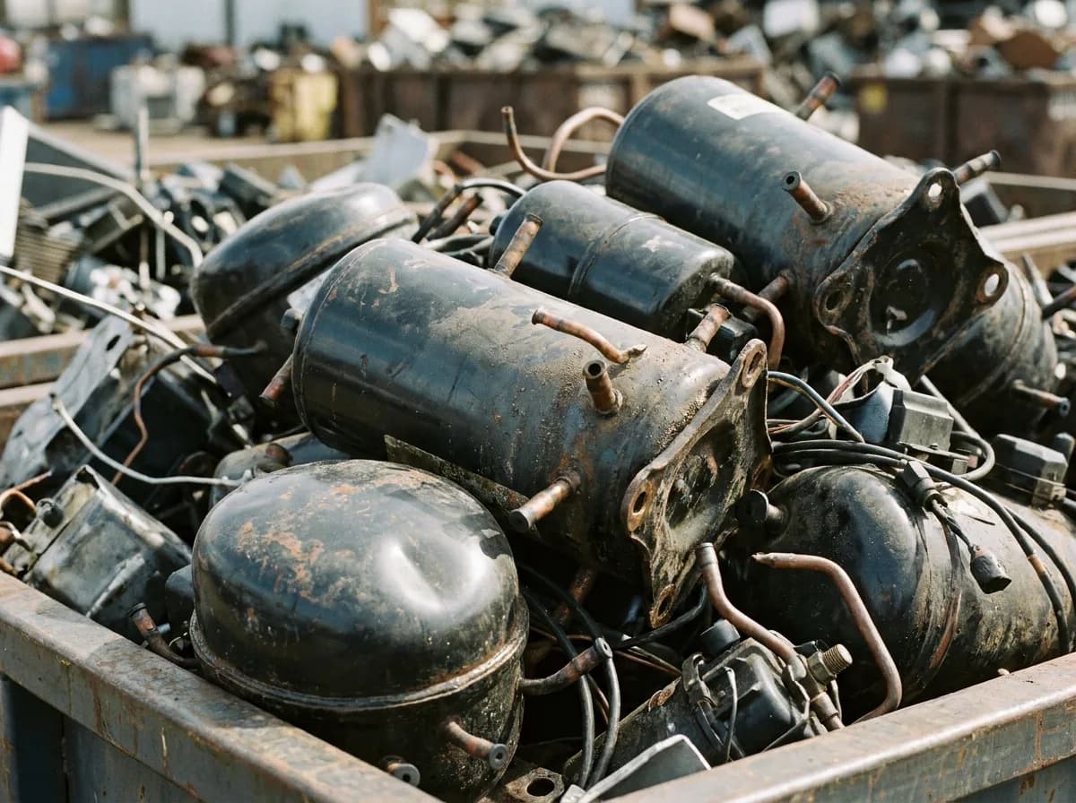 Mixed hermetic and semi-hermetic refrigeration and HVAC compressor units staged for container export