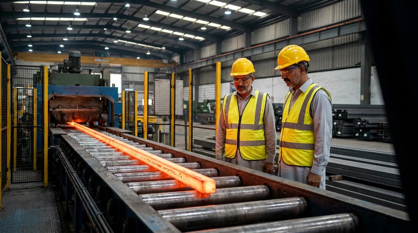 Molten steel pouring into a ladle at a Pakistani steel mill