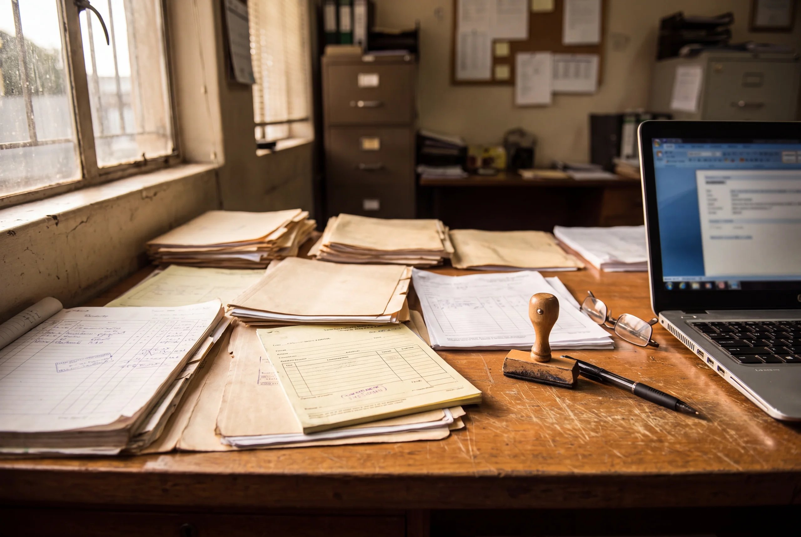 Shipping and customs trade documentation, including bill of lading and packing list, laid out on a desk